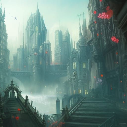 Detailed Matte Painting of a Cute City