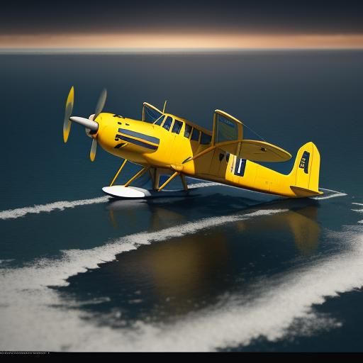 Yellow Seaplane Soaring Above Water: 3D Rendering