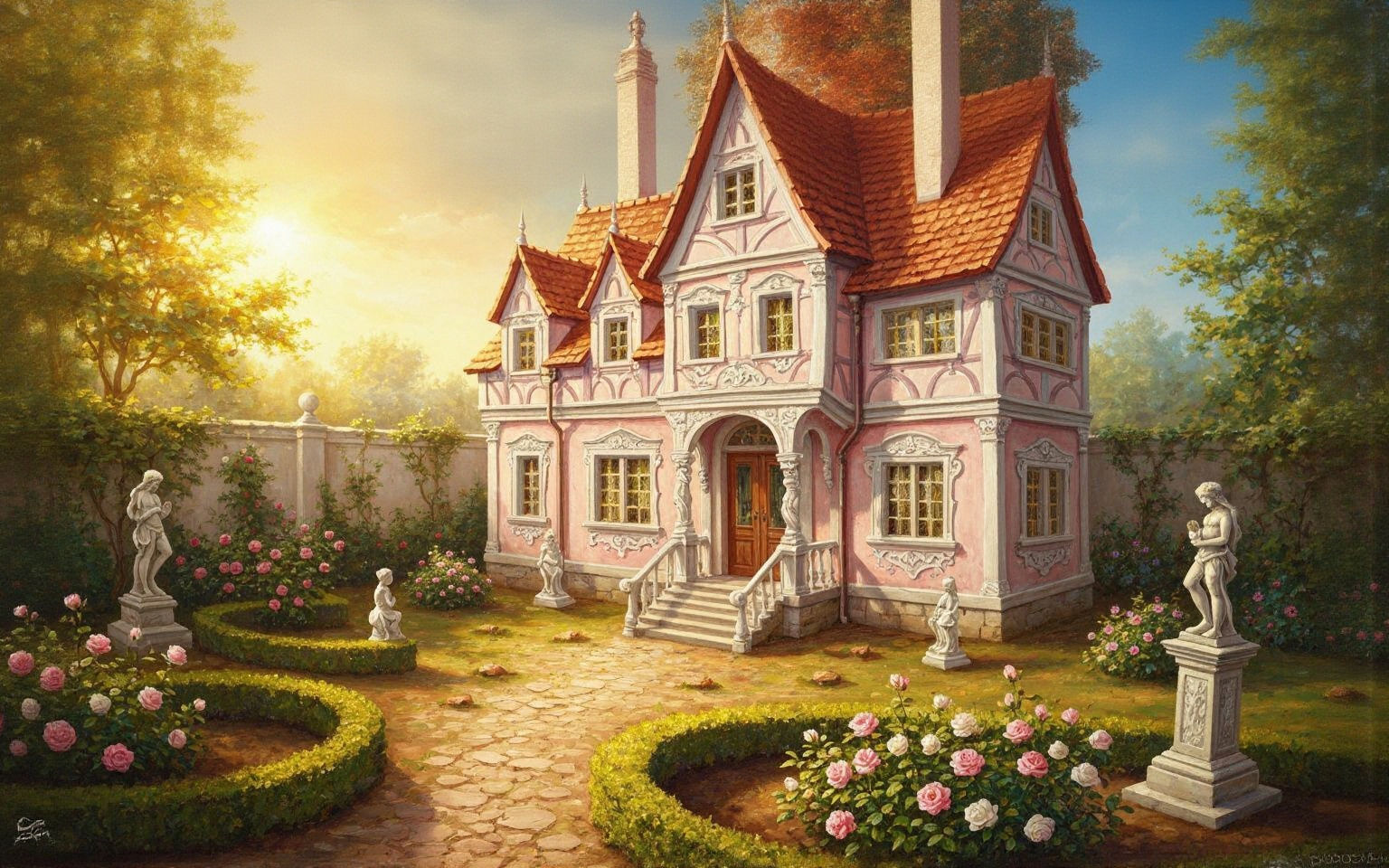 Surreal Melting Rococo Cottage in Pastel Pink