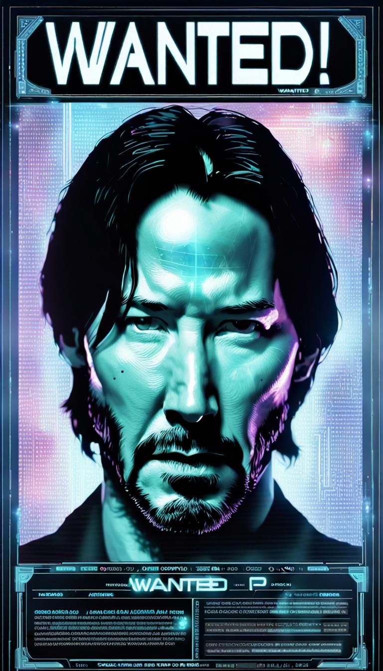 Holographic Wanted Poster in Space Western Style