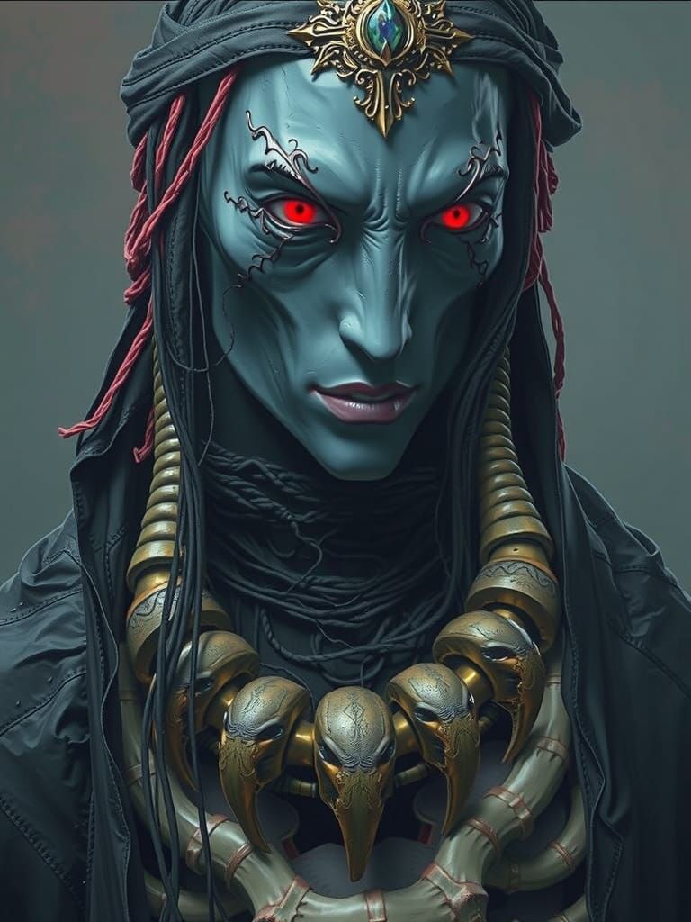 Ominous Dark Figure of Chaos in Eerie Biomechanical Style