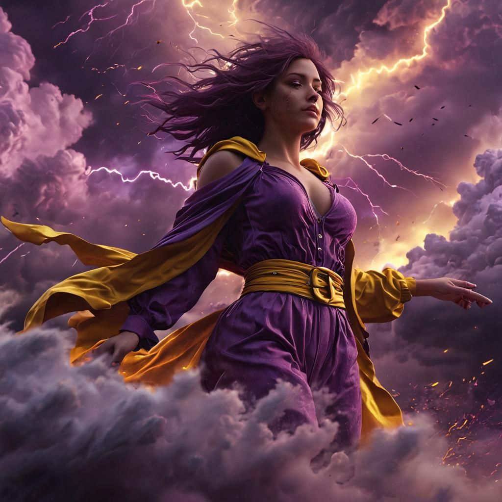 Luminous Figure Soaring Through Stormy Skies