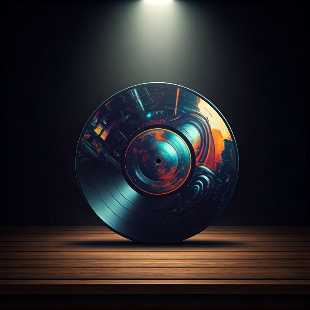 Psychedelic Vinyl Record Cover in Retro-Tech Style