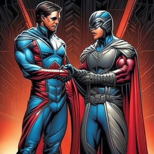 Superheroes Shake Hands in Comic Book Art