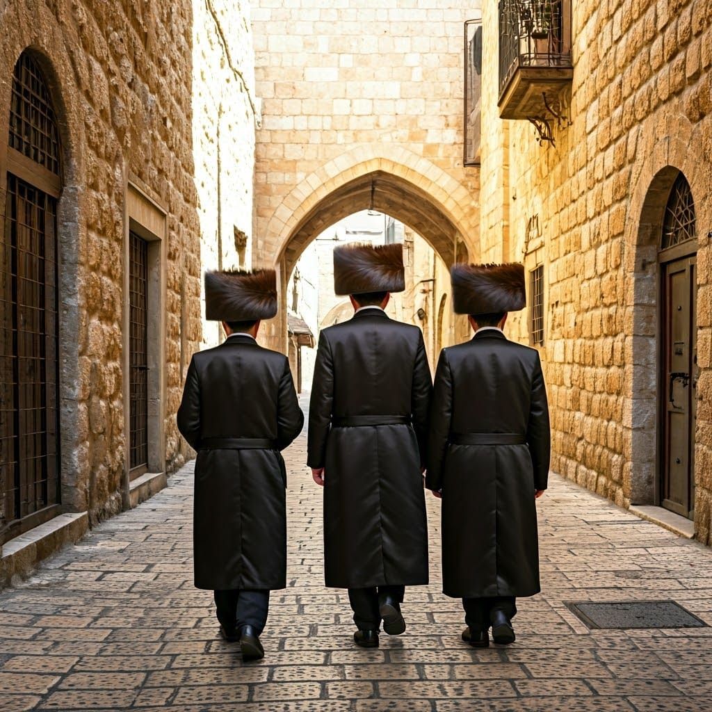 Chasidic Family Procession in Old Jerusalem, Historic Style