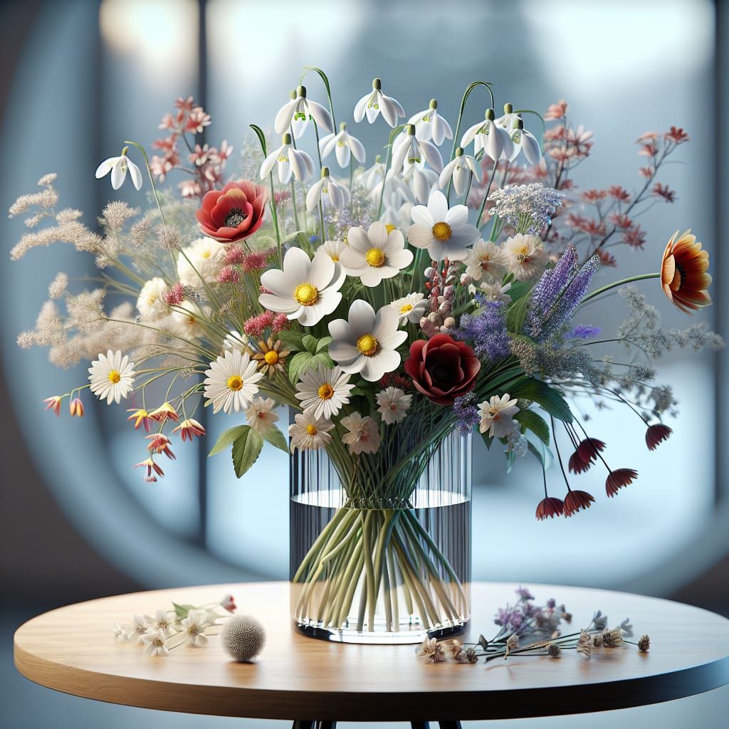 Floral Bouquet in Glass Vase, Studio Portrait