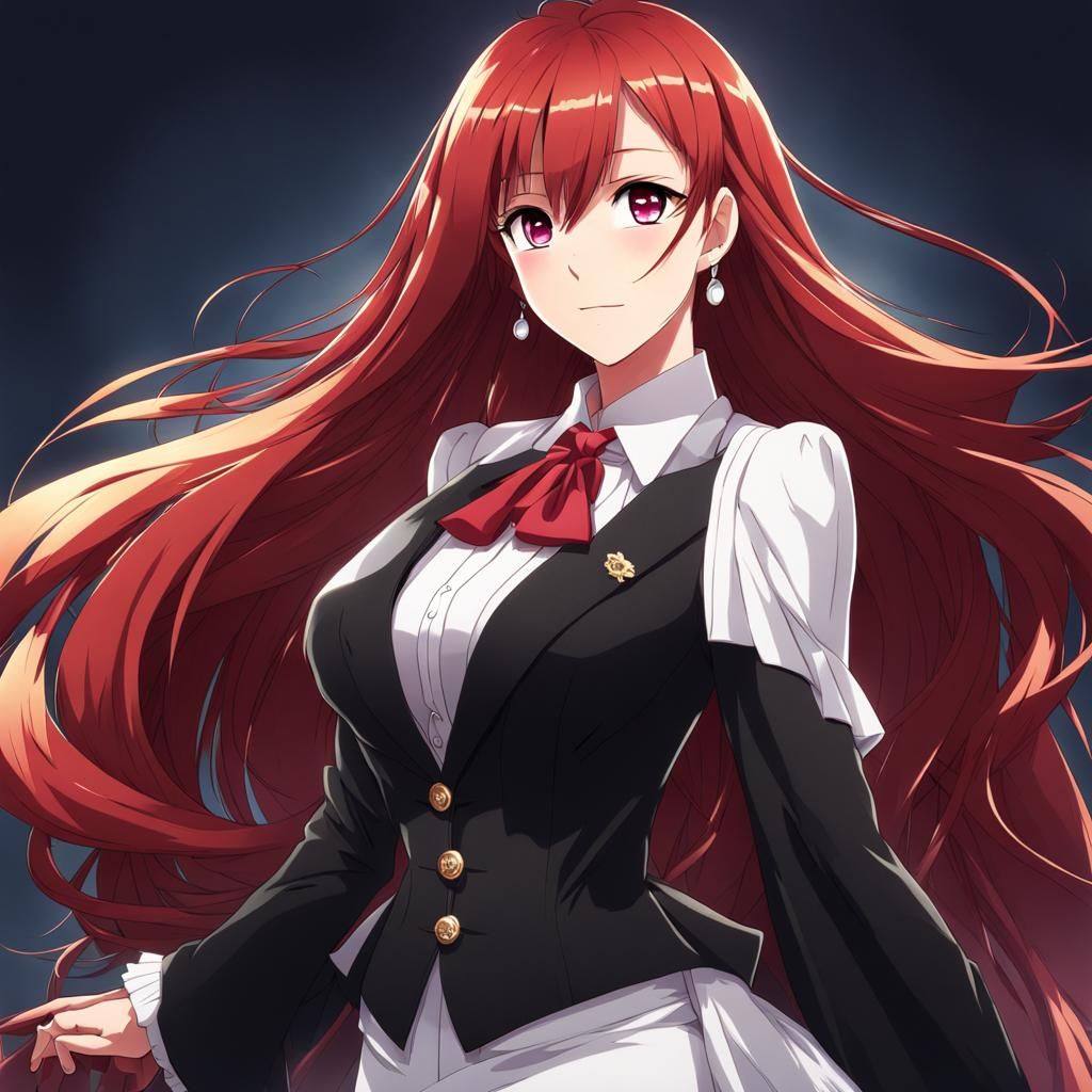 Proud Red-Haired Woman in Anime Style