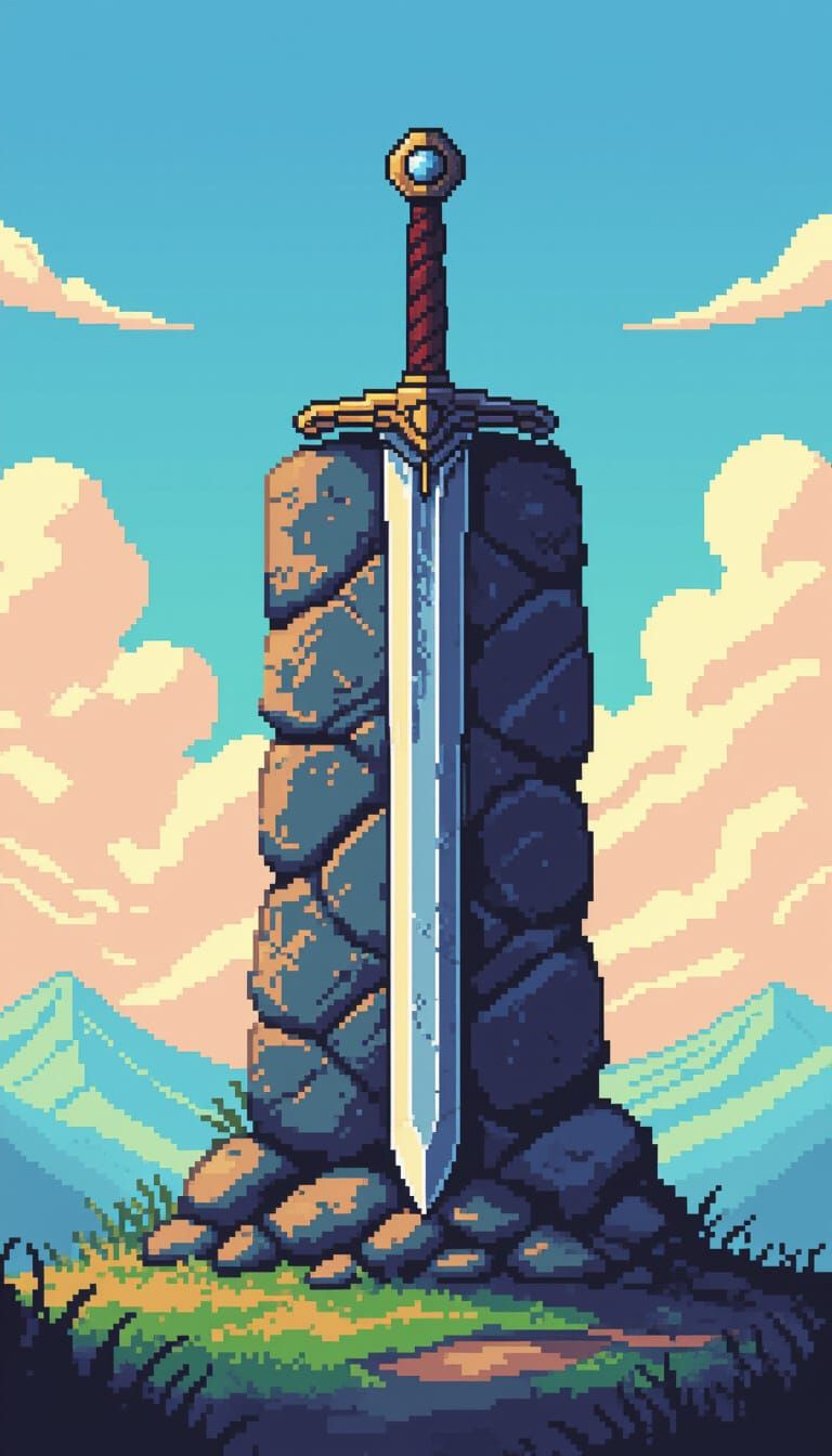 Sword in Stone, Pixel Art Illustration
