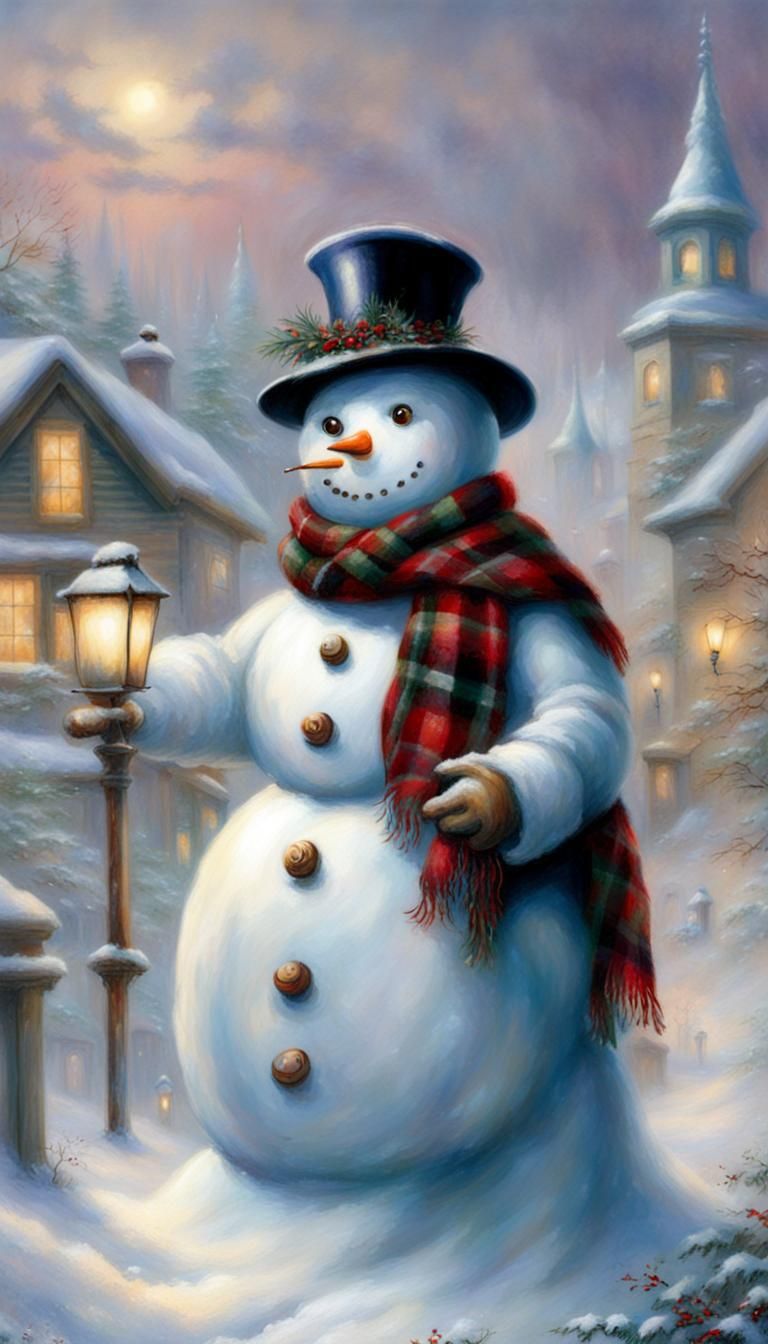 Ethereal Snowman in Winter Mist, Luminism Style