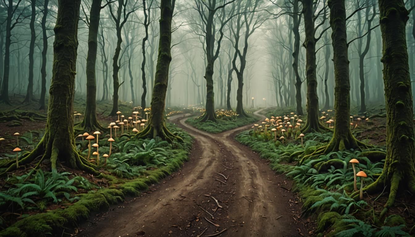 Mystical Forest: Two Paths in Surreal Style