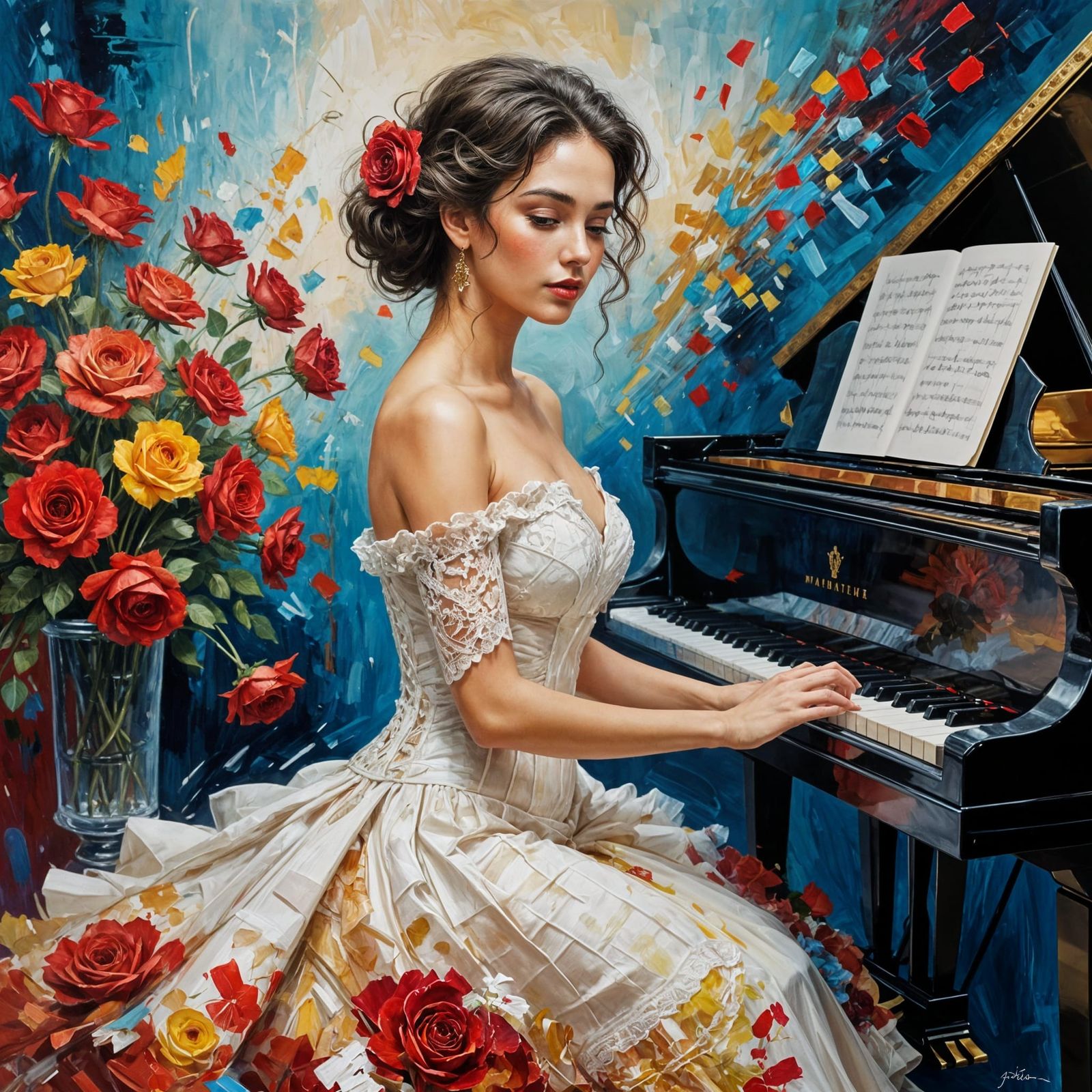 Elegant Impressionist Woman at the Piano