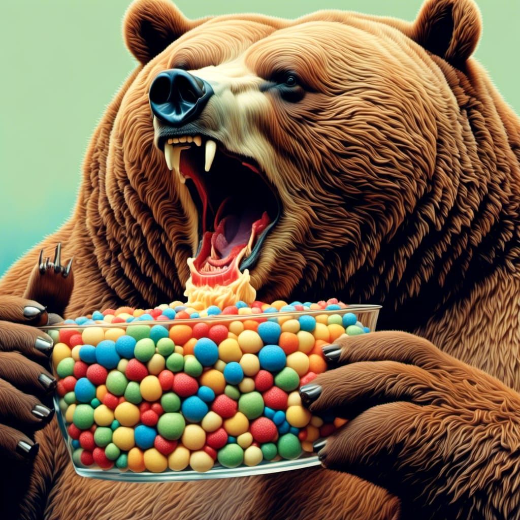 Close-Up Portrait of an Obese Bear Eating