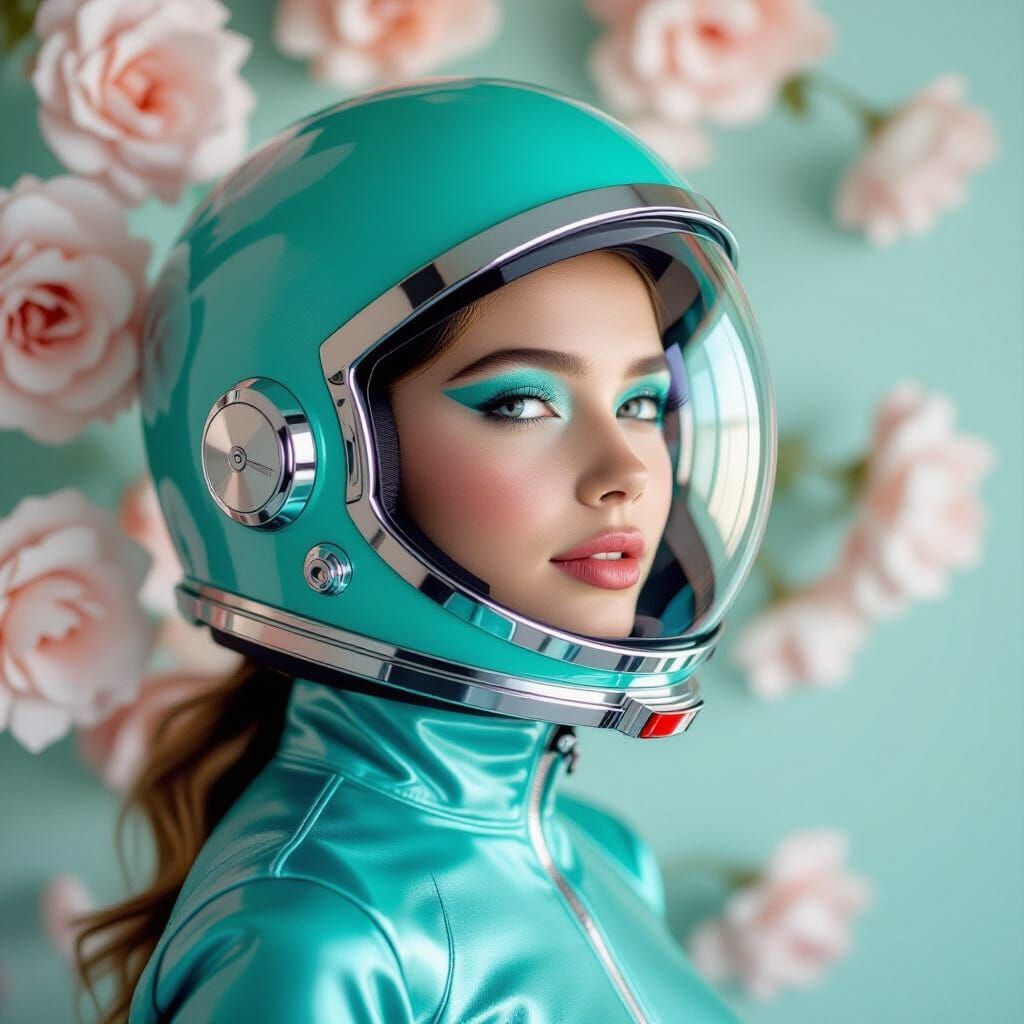Glamorous Space Explorer Portrait in Futuristic Style