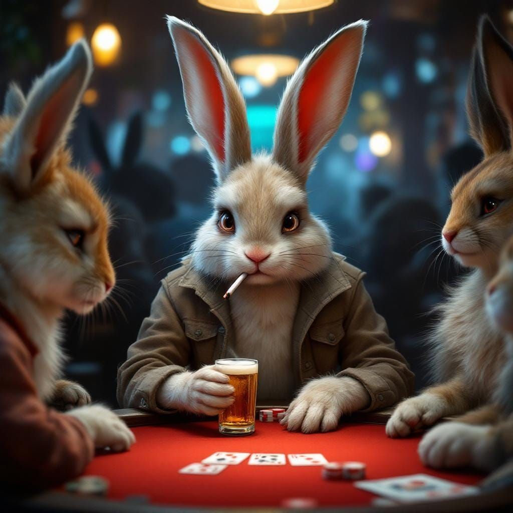 Rabbit Playing Poker in Concept Art Style