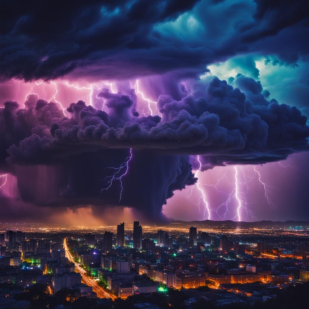 Dramatic Thunderstorm Over Cityscape: Professional Photograp...