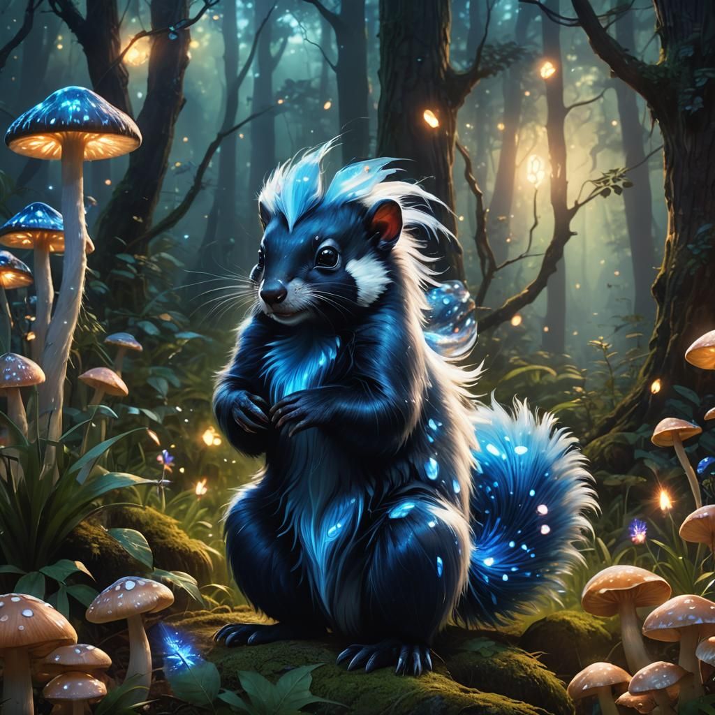 Blue Skunk in a Magical Forest: Digital Matte Painting