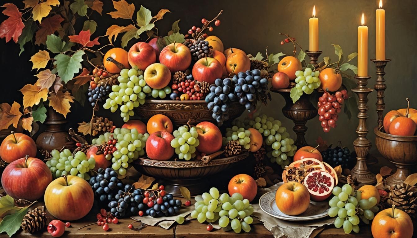 Cornucopia of Fruit in Dutch Still Life Style