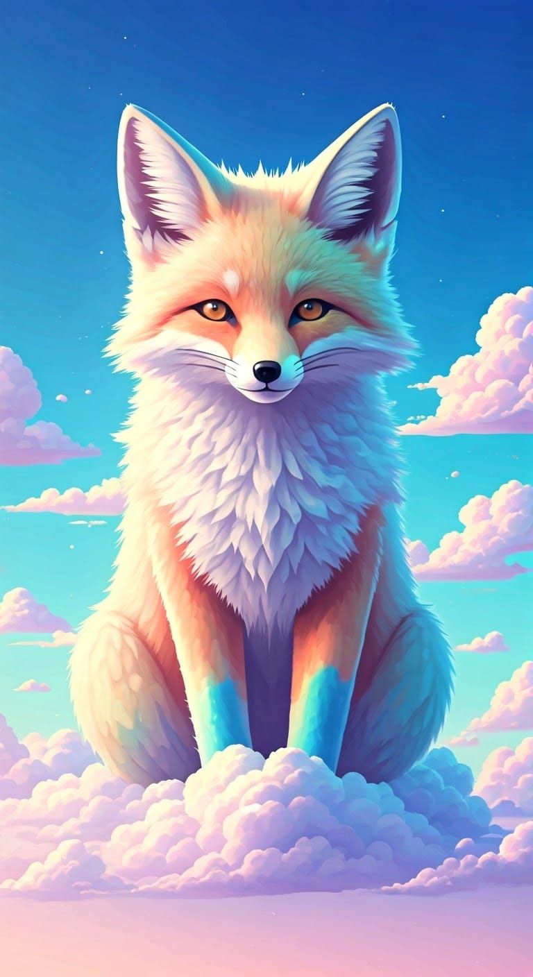 Rainbow Cloud Fox in Dreamlike Surrealism