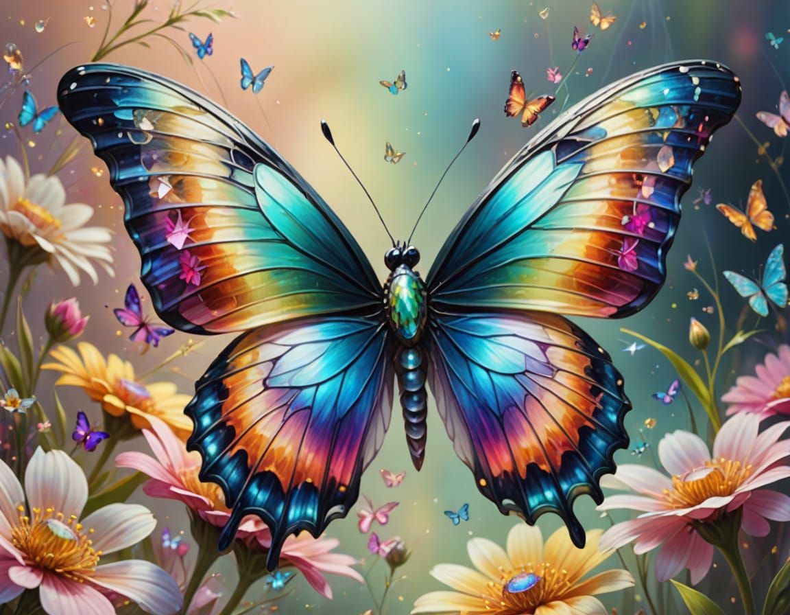Crystal Butterfly Flight: Vibrant Digital Art