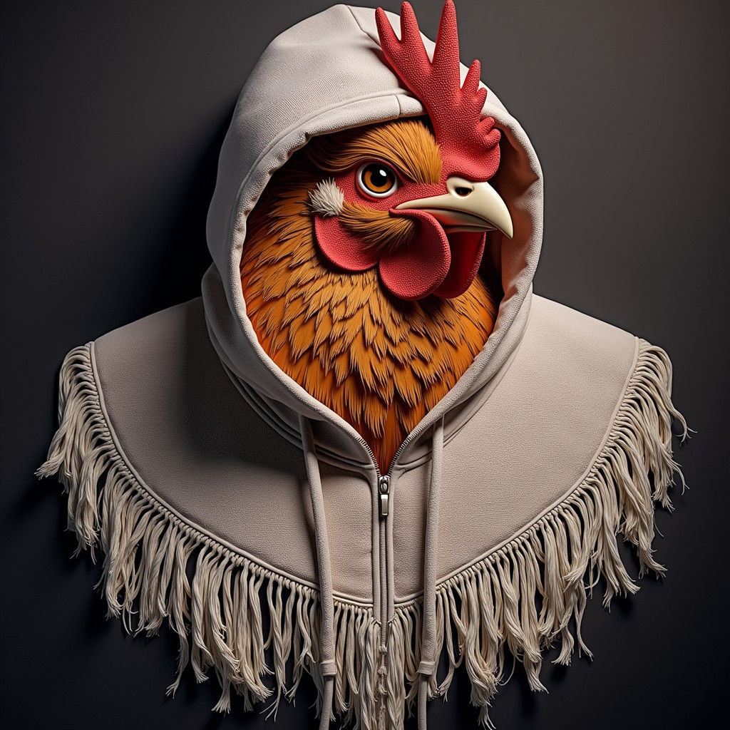 Chicken with Hoodie: 8K Hyperrealistic Embroidery