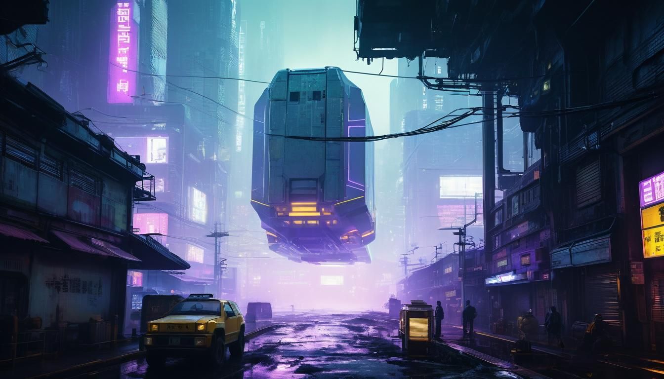 Cyberpunk Light Freighter in Futuristic Cityscape