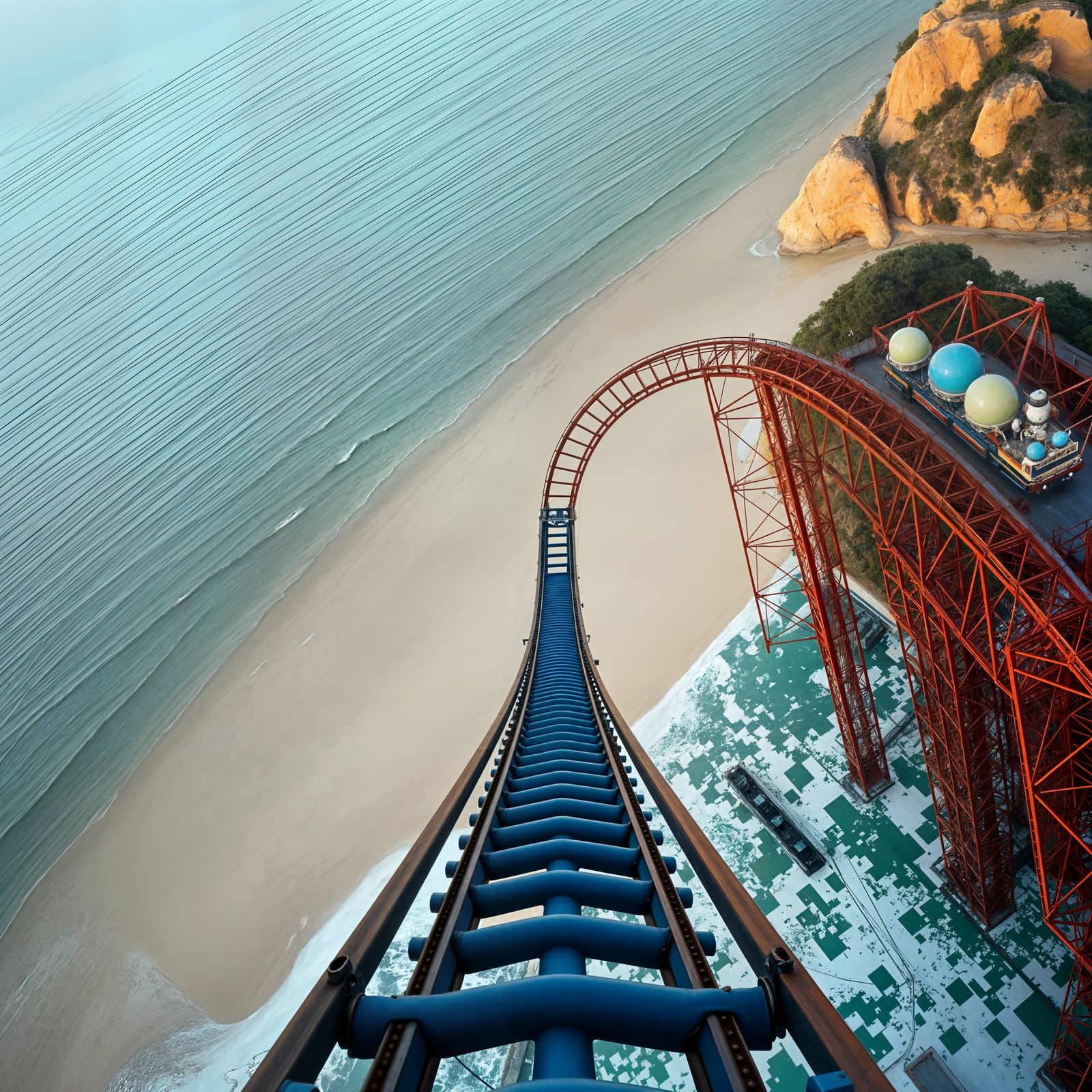Roller Coaster Plunges Down Coastal Amusement Park, 8mm