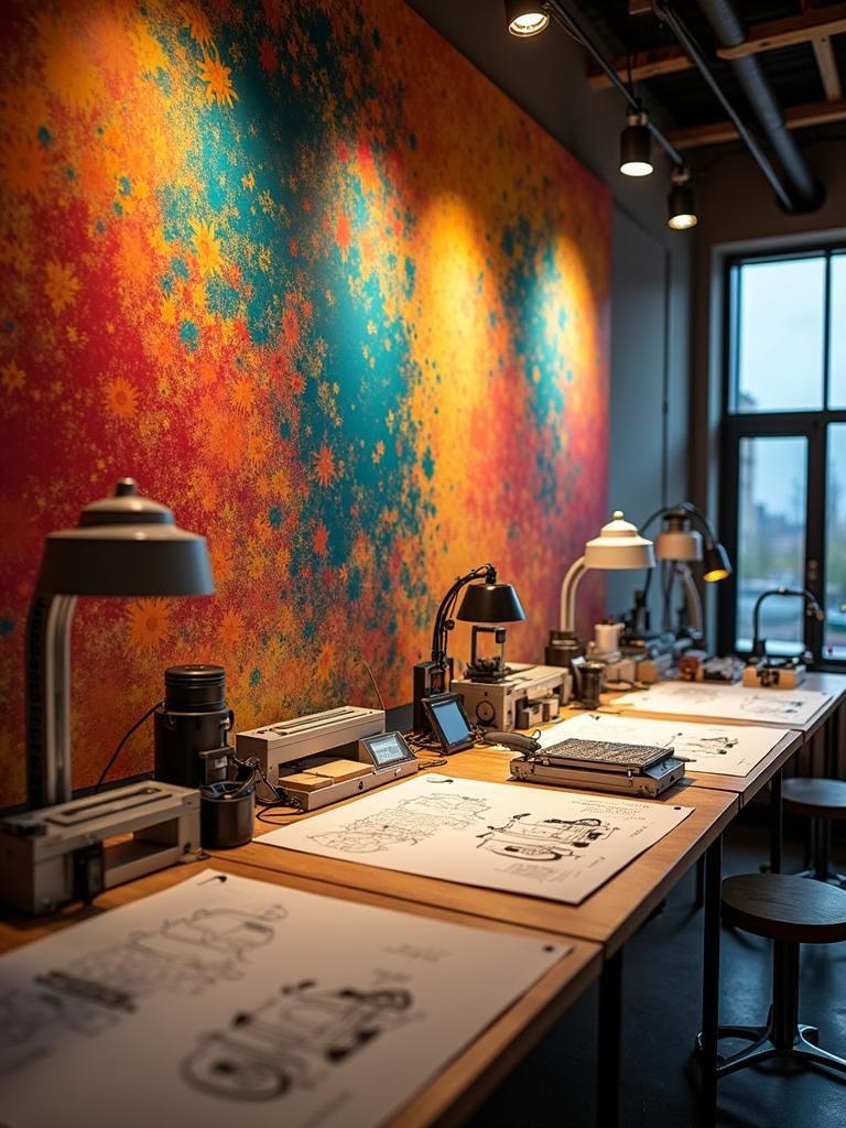 Vibrant Fablab as Gouache Impressionist Museum Art