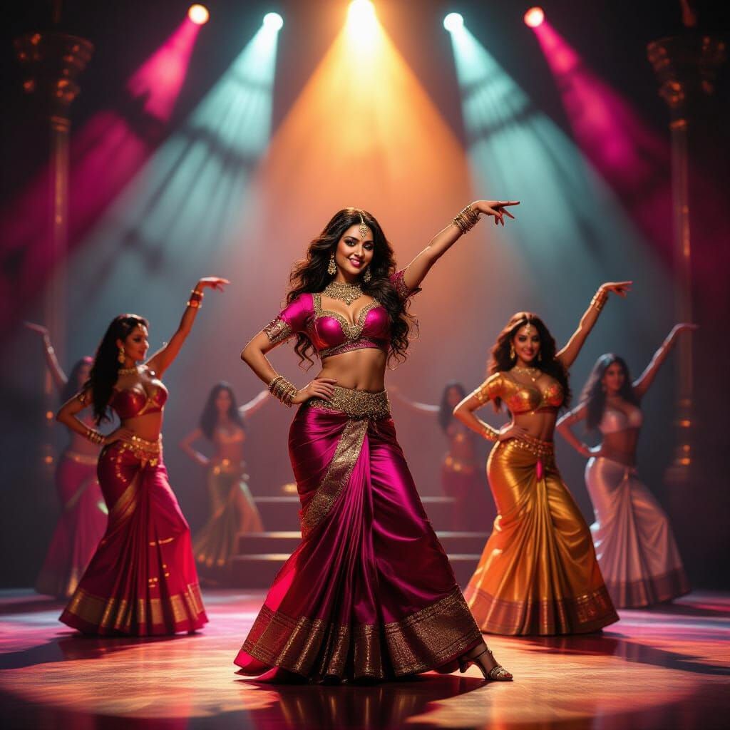 Vibrant Bollywood Dance Performance Digital Matte Painting