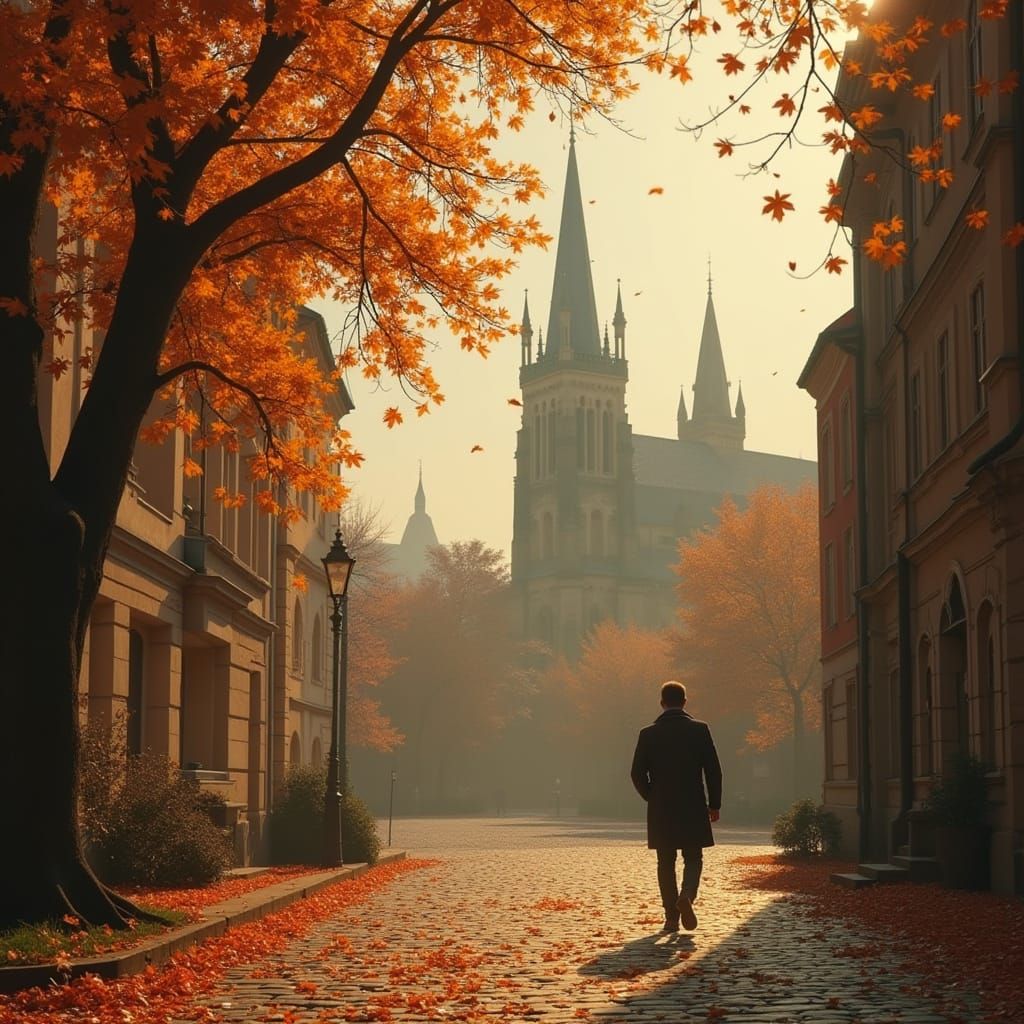 Autumn Walk to Synagogue in Digital Matte Painting