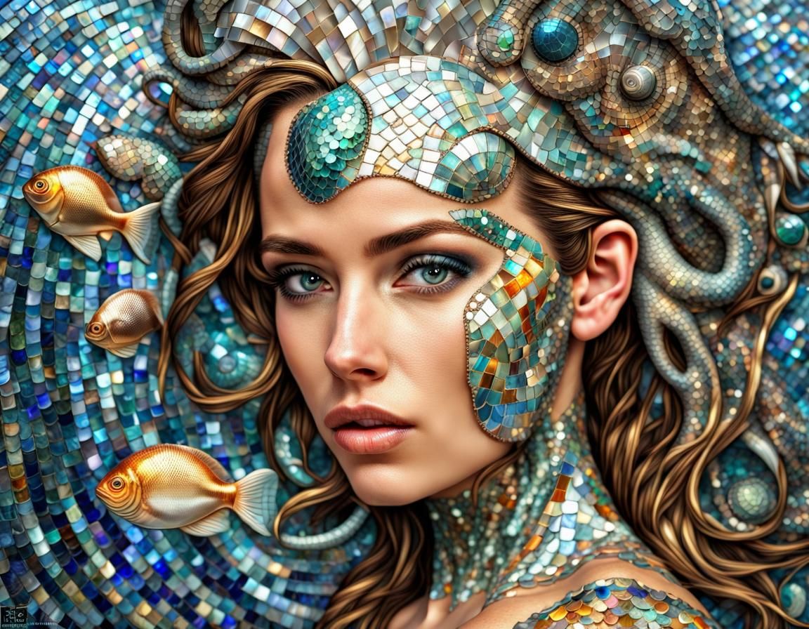 Gorgeous Mosaic Mermaid Undersea Collage