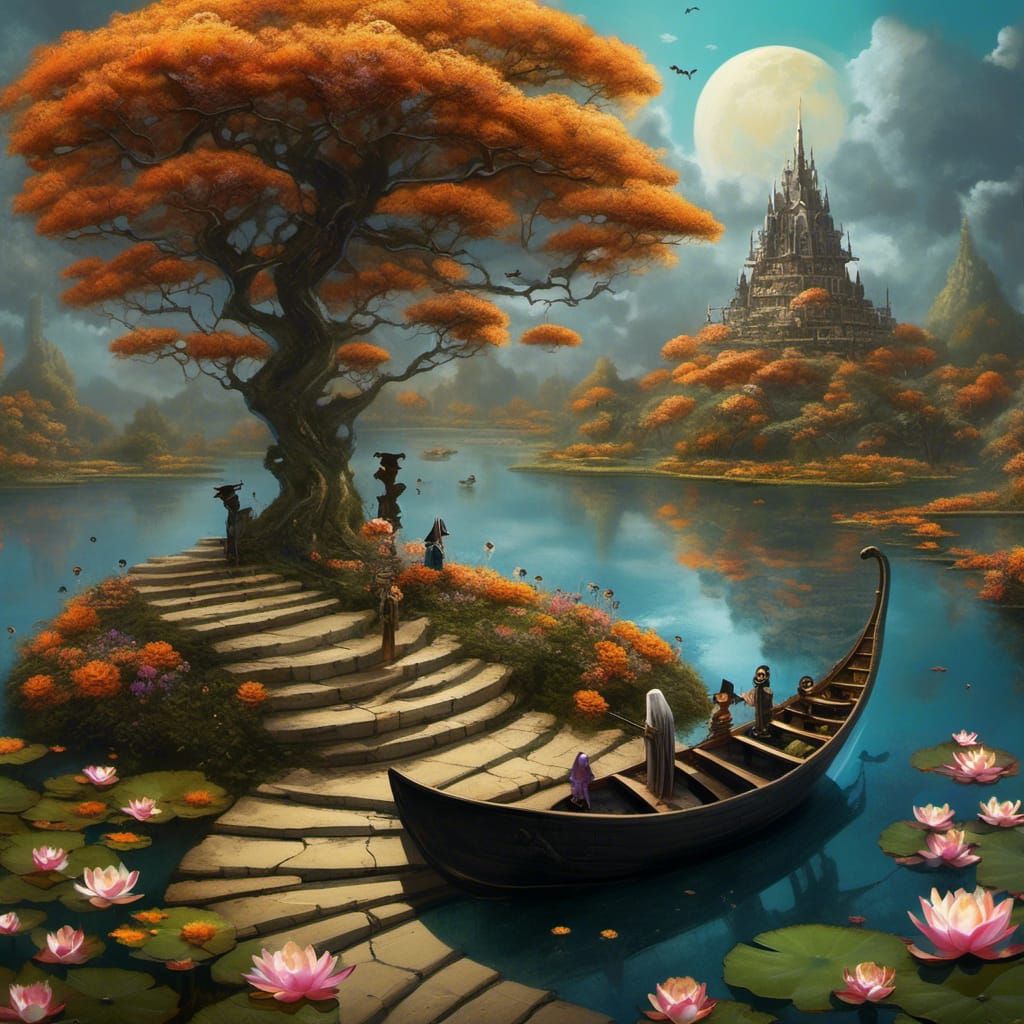 Whimsical Witch on Floating Island, Matte Painting