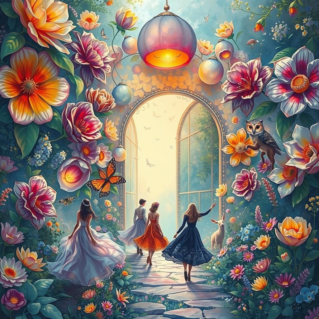 Fantasy Garden: A Floral Portal Impressionist Dream