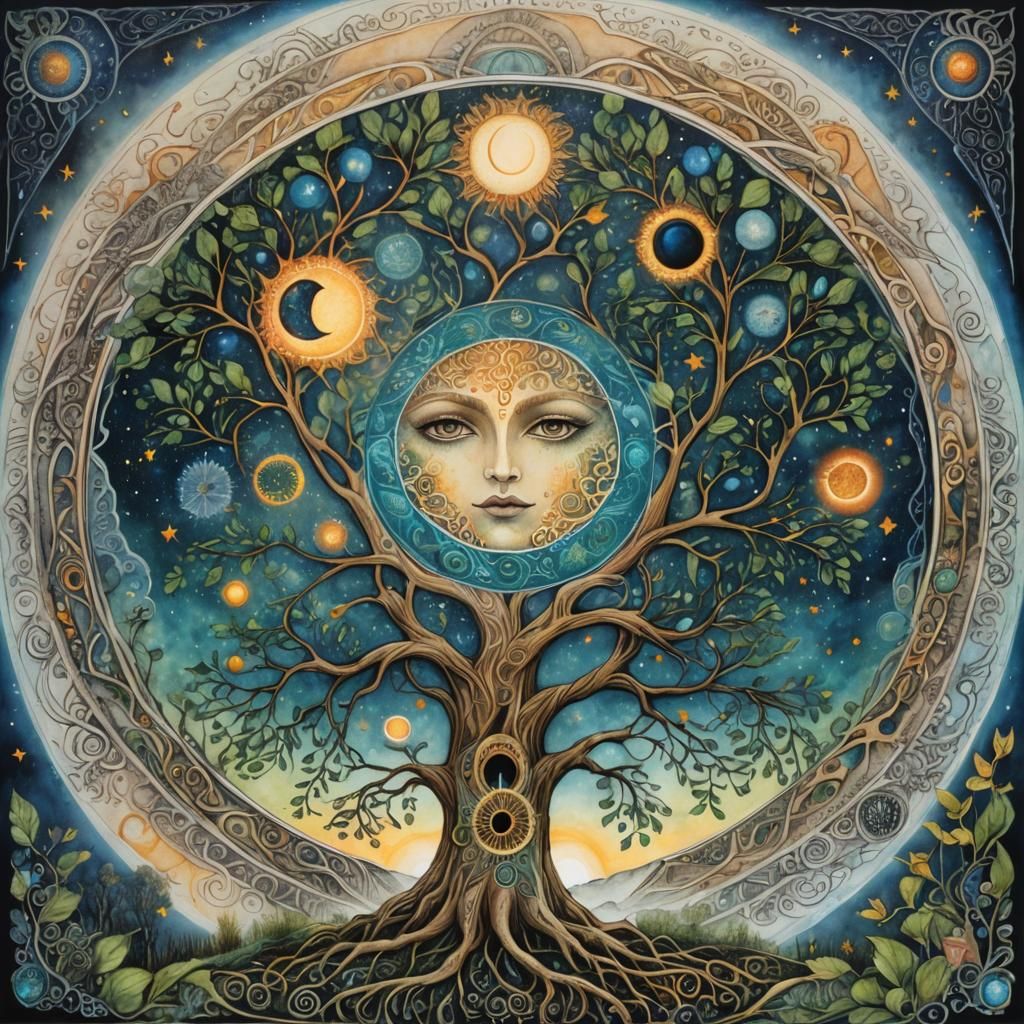 Mysterious Solar Punk Tree of Life in Oils