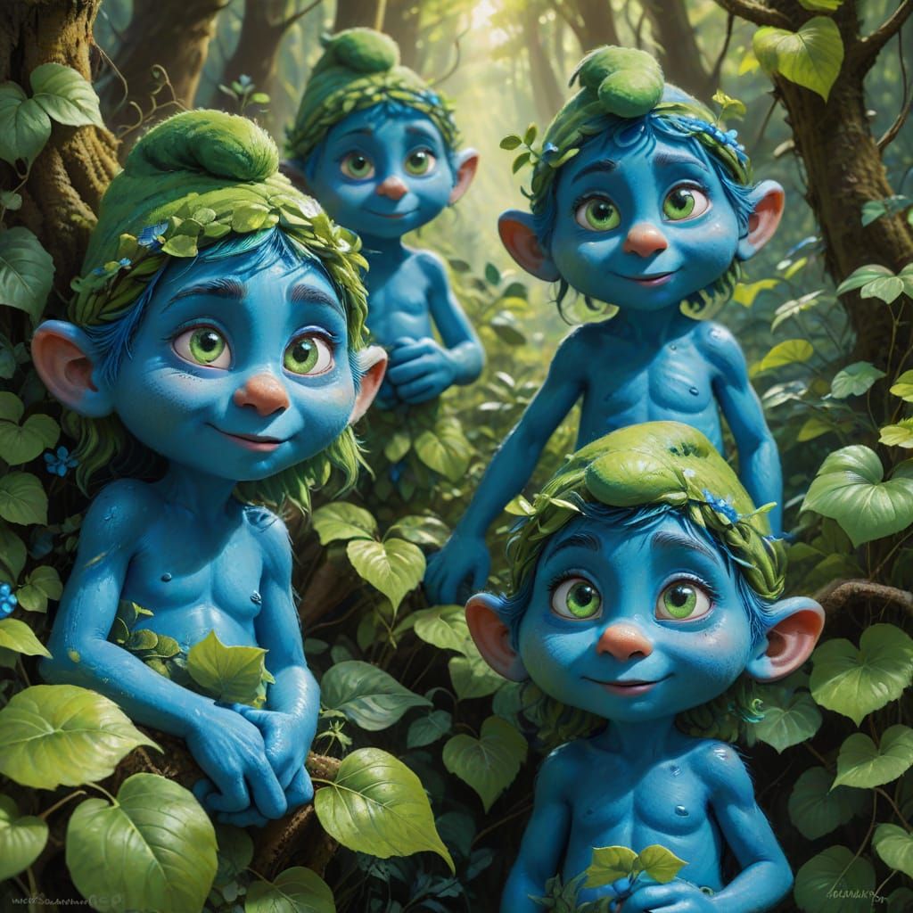 Whimsical Smurfs in a Lush Forest Acrylic Art