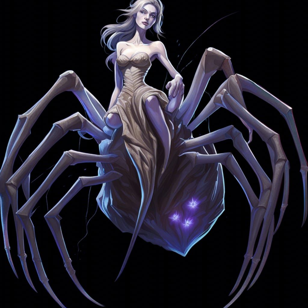 Spider-Woman Hybrid in Dark Cave: Dark Fantasy Concept Art