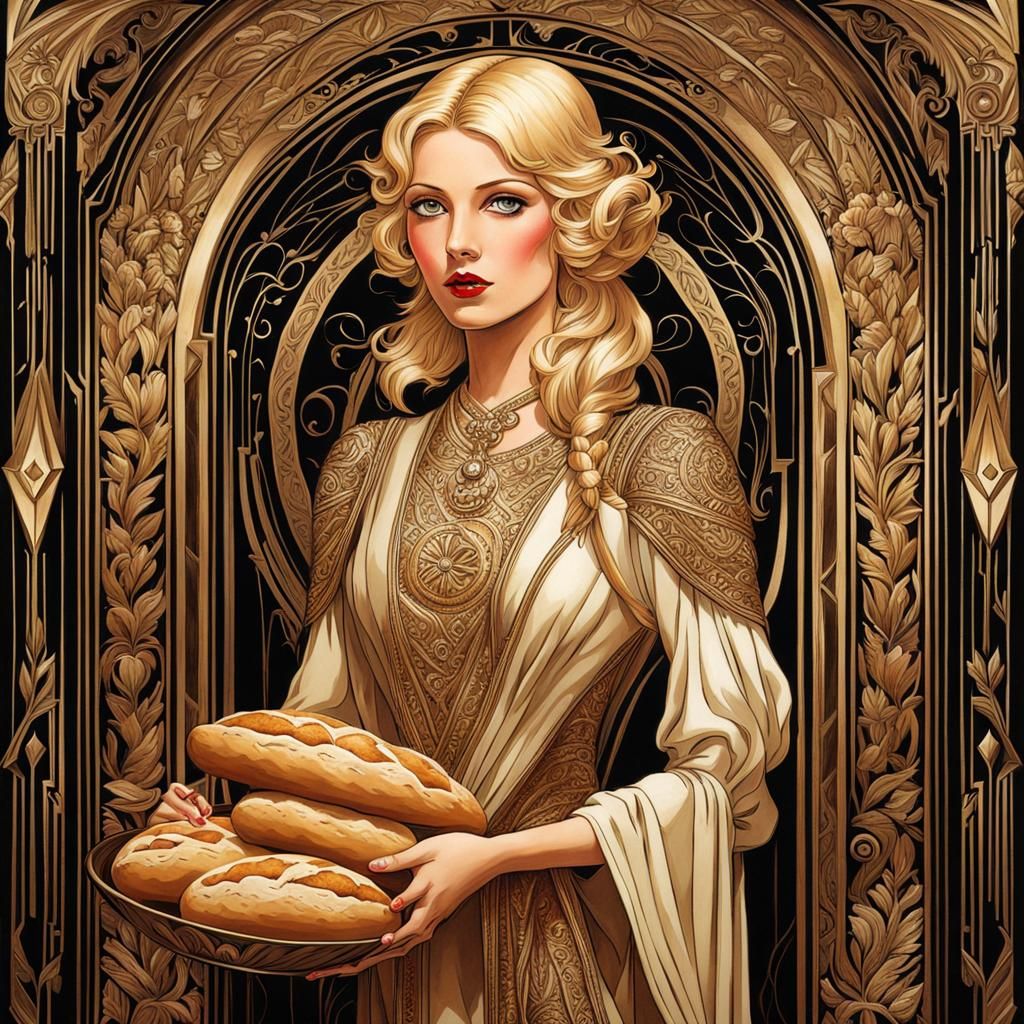 Art Deco Maiden with Bread and Hearth