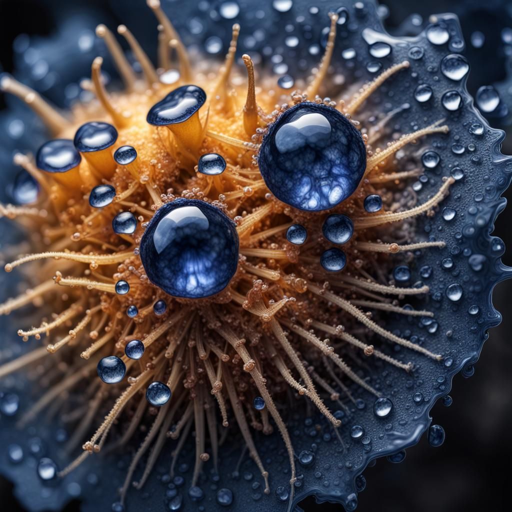 Dew-Soaked Sapphire Rose with Infected Spores