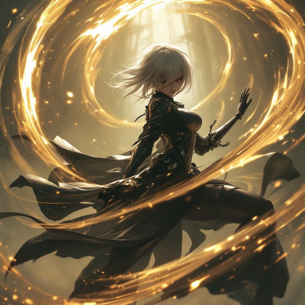 Elegant Lethality: 2B's Whirlwind Dance with Sword