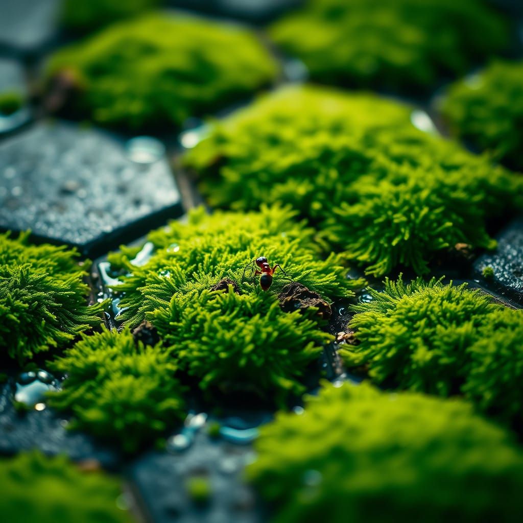 Mossy Concrete Landscape in Closeup Detail