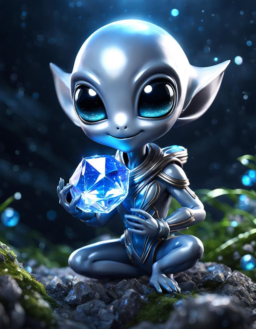 Happy Alien with Sapphire in Anime Style