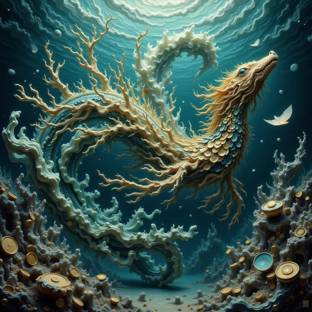 Majestic Sea Creature Emerges from Banknote Vortex