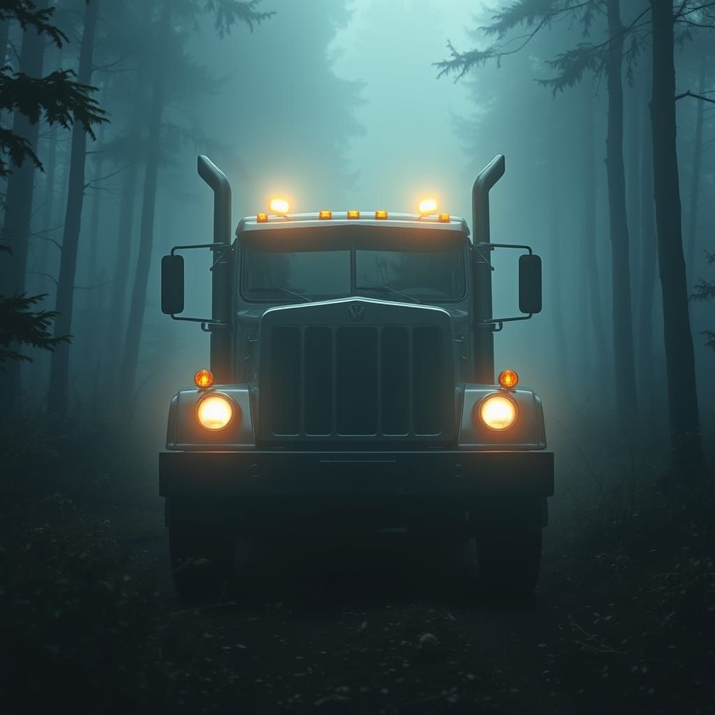 Majestic Truck Illuminates Dense Forest with Otherworldly Gl...