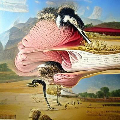 Detailed Ostrich Portrait in Audubon Style