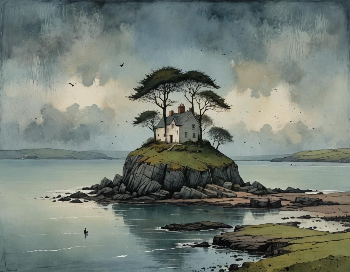 Magical Island Illustration off Devon Coast