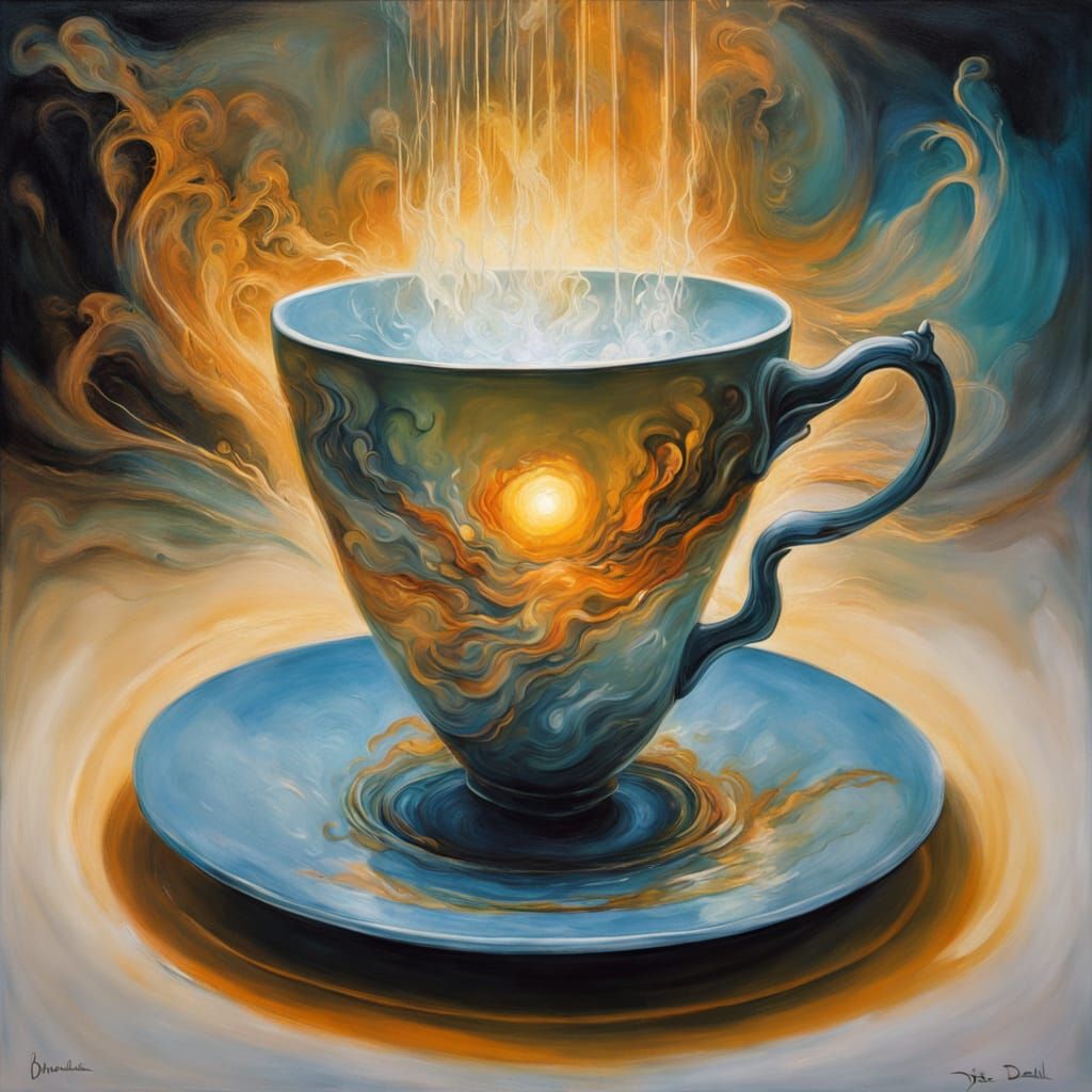 Surrealist Tea Cup in Pneumatic Tube with Fiber Optic Glow