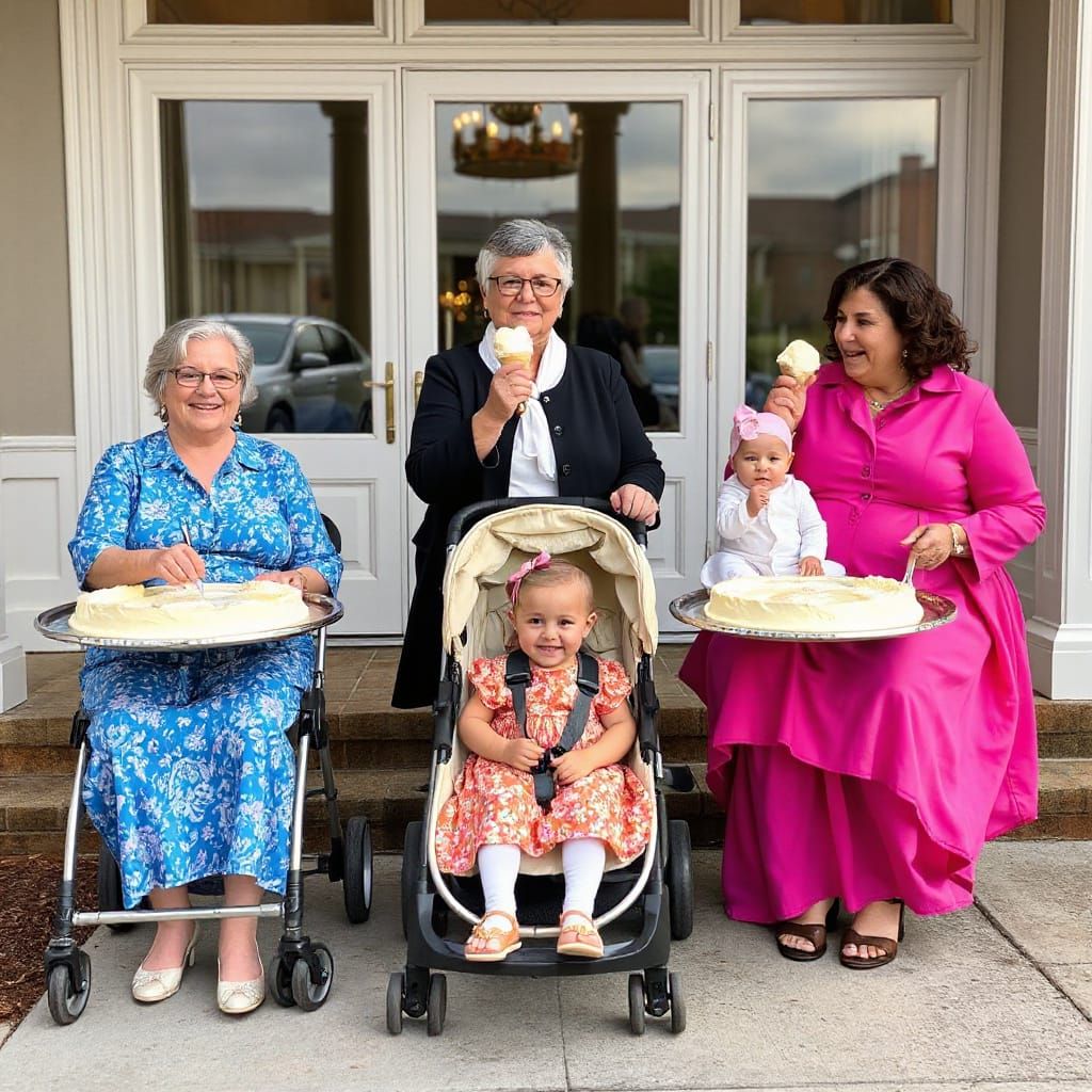 Joyful Mothers Enjoy Ice Cream with Their Little Ones