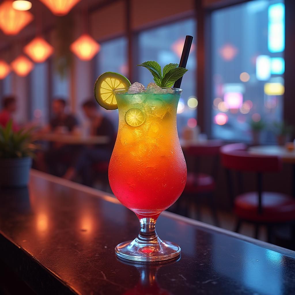 Rainbow Citrus Cooler in a Neon Cityscape Style