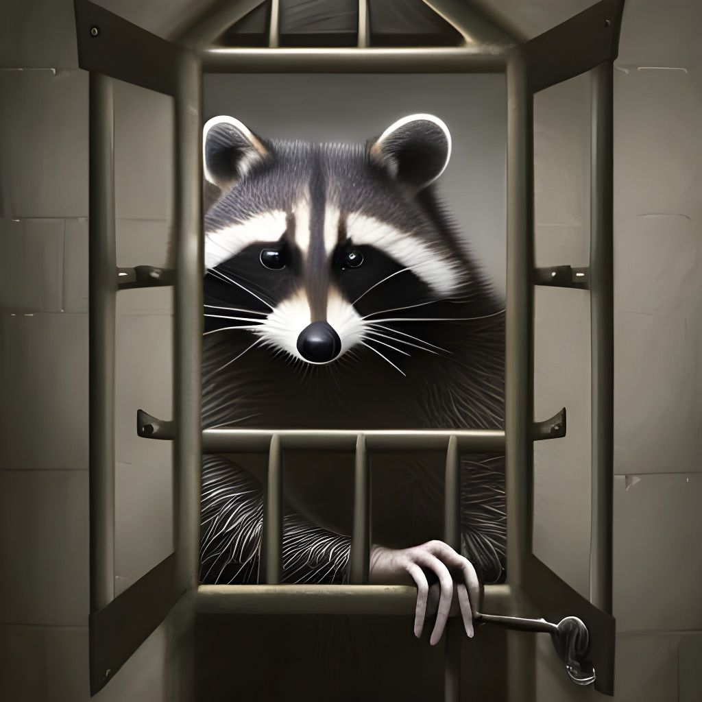 Raccoon Behind Bars: Digital Painting