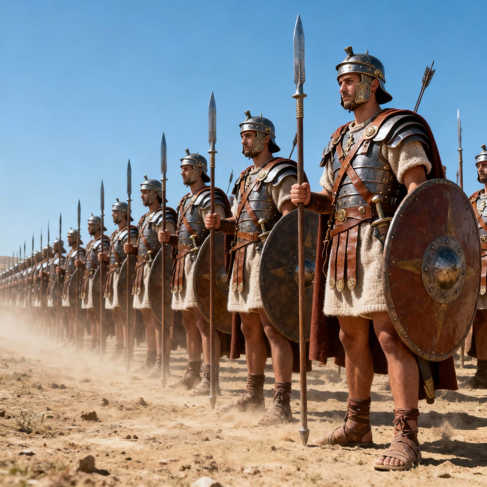 Roman Legionaries in Formation on Battlefield