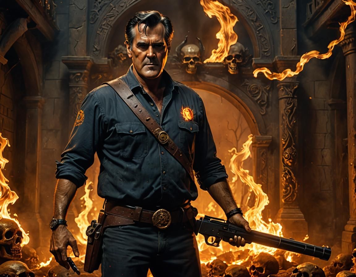 Heroic Figure Stands Against Hellish Portal in Fantasy Art